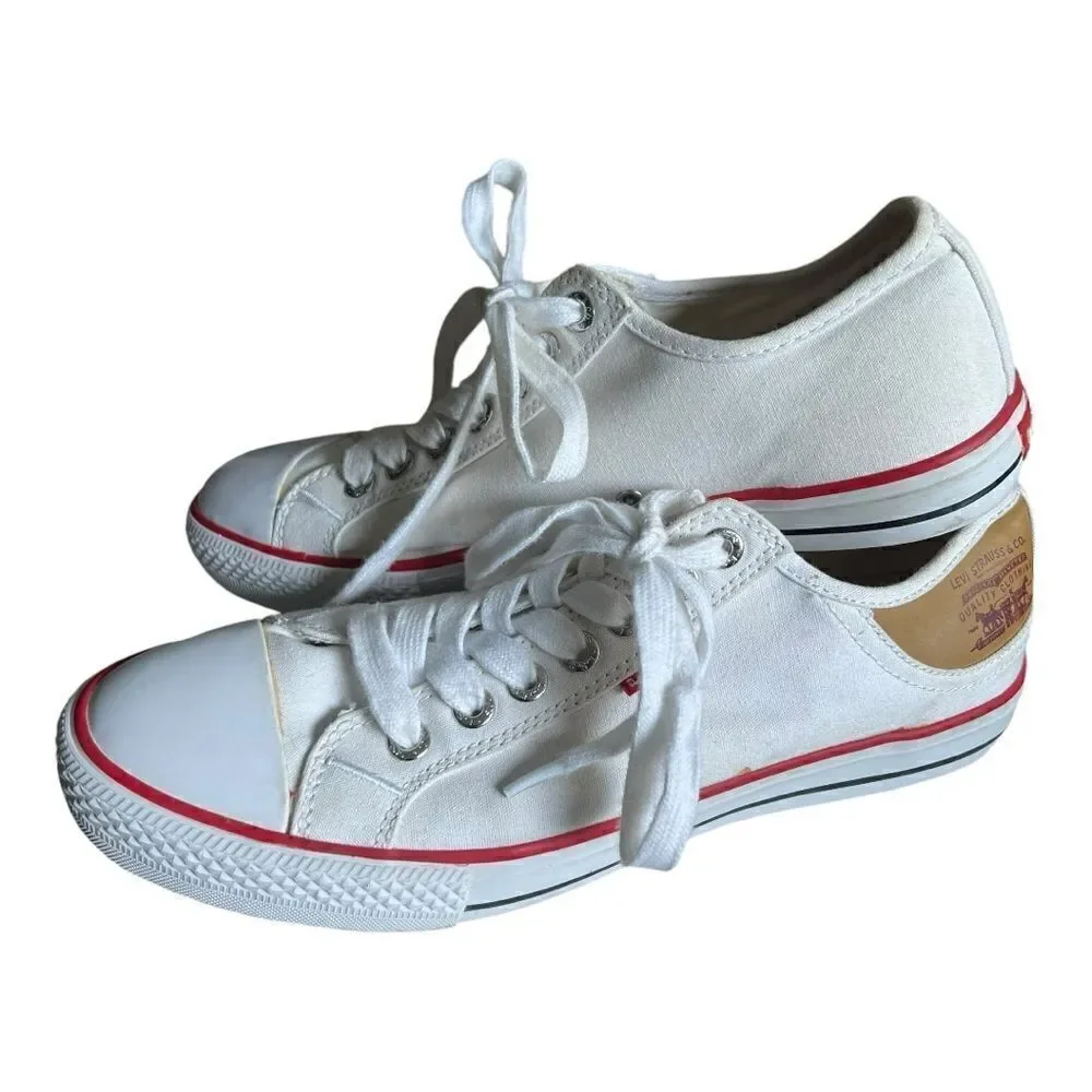 Levi’s White Sneakers Converse-Style with Leather Heel Patch Sz: 9 Mens